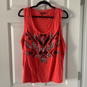 Pink geometric sequined tank top